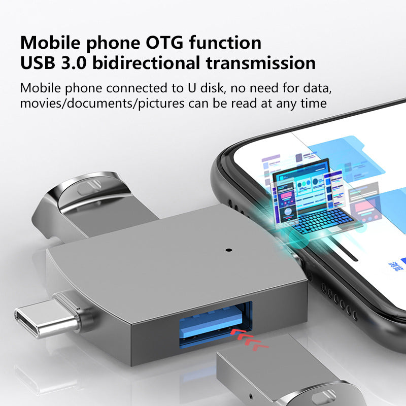 2 in 1 Type C+Lightning USB 3.0 OTG Adapter Portable U Disk Mouse Keyboard Converter - Gold