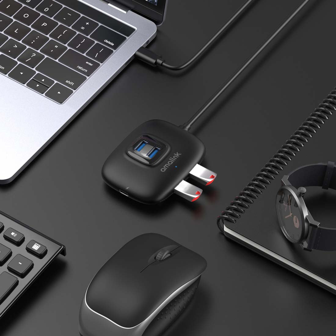 AL-UC310 Portable 5Gbps Type-C to USB 3.0 4 Ports + PD 3.0 Hub