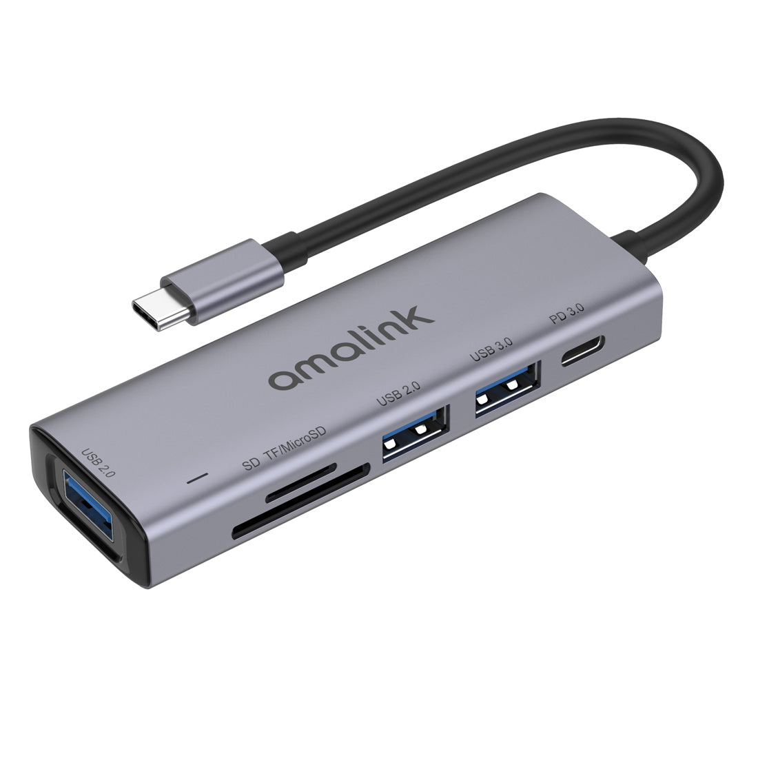 AL-95120D 6 in 1 Type C Hub TF Card Reader 2x USB 2.0 3.0 PD 3.0 Fast Charging Adapter