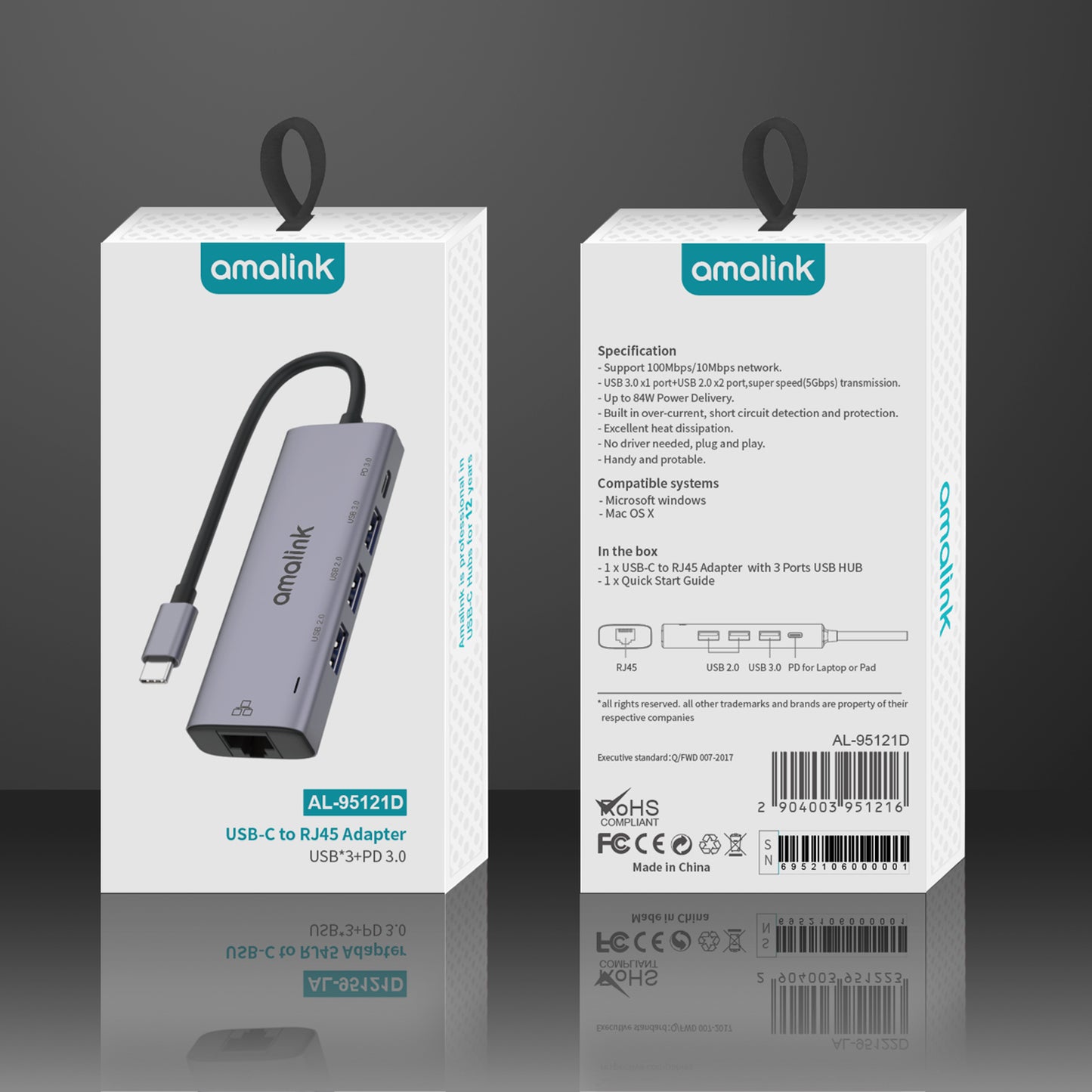 5 in 1 Driver Free Type C Hub 2x USB 2.0 3.0 PD 3.0 RJ45 Lan Adapter