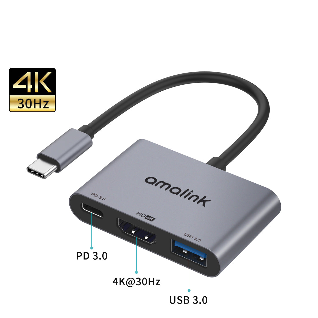 AL-9175D Type C to HDMI + USB 3.0 + PD 3.0 Adapter Multi-port Hub
