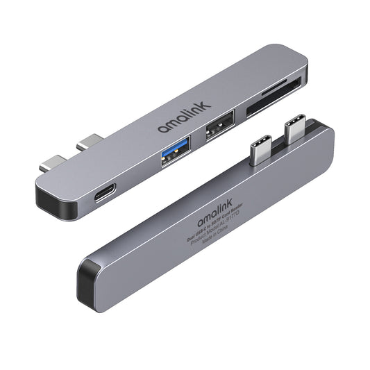 AL-9177D Multi-port Hub Dual Type C to Thunderbolt 3 USB 2.0 3.0 Converter TF Card Reader Adapter