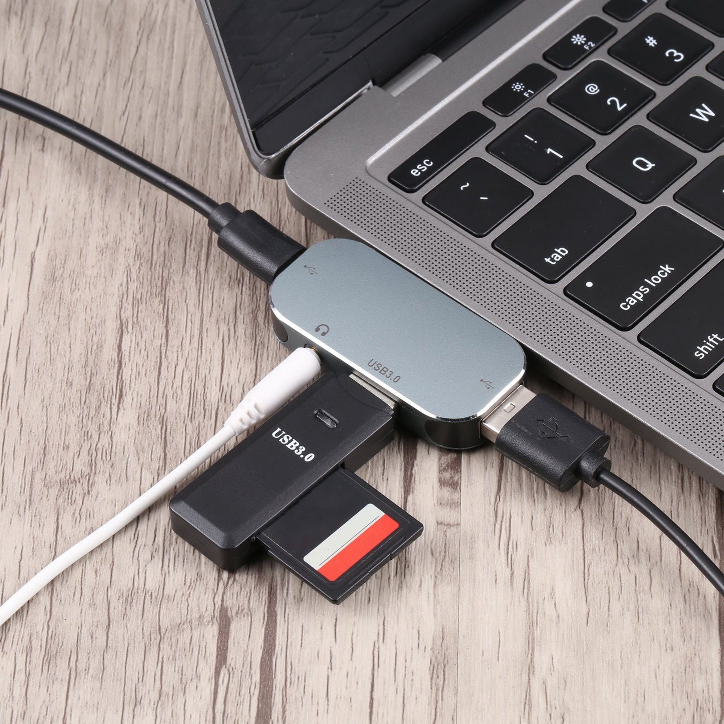 4 in 1 Multi-Port Hub Type-C Male to Type-C+3.5mm AUX+USB 3.0+USB Female Adapter Mini Converter for Computers/Laptops