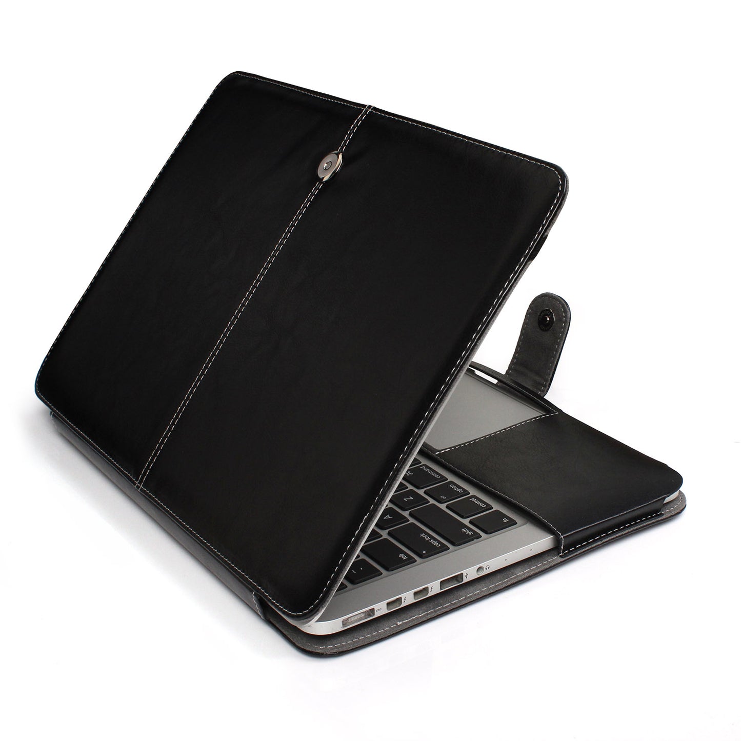 Laptop Sleeve Protective Folio Book PU Leather Cover for MacBook Pro 16.2inch 2021 (A2485) - Black