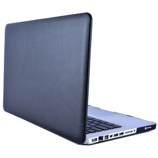 Anti-scratch PU Leather Coated PC Protective Case with Hollow-out Bottom for MacBook Air 13.3-inch (A1932/A2179/A2337) - Black