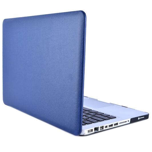 Anti-scratch PU Leather Coated PC Protective Case with Hollow-out Bottom for MacBook Air 13.3-inch (A1932/A2179/A2337) - Dark Blue