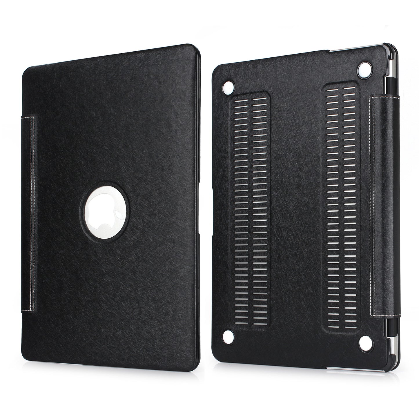 PU Leather + PC Protective Shell Cover with Hollow-out Bottom for MacBook Air 13.3 inch (A1932/A2179/A2337) - Black