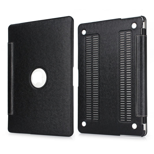 PU Leather + PC Protective Shell Cover with Hollow-out Bottom for MacBook Air 13.3 inch (A1932/A2179/A2337) - Black