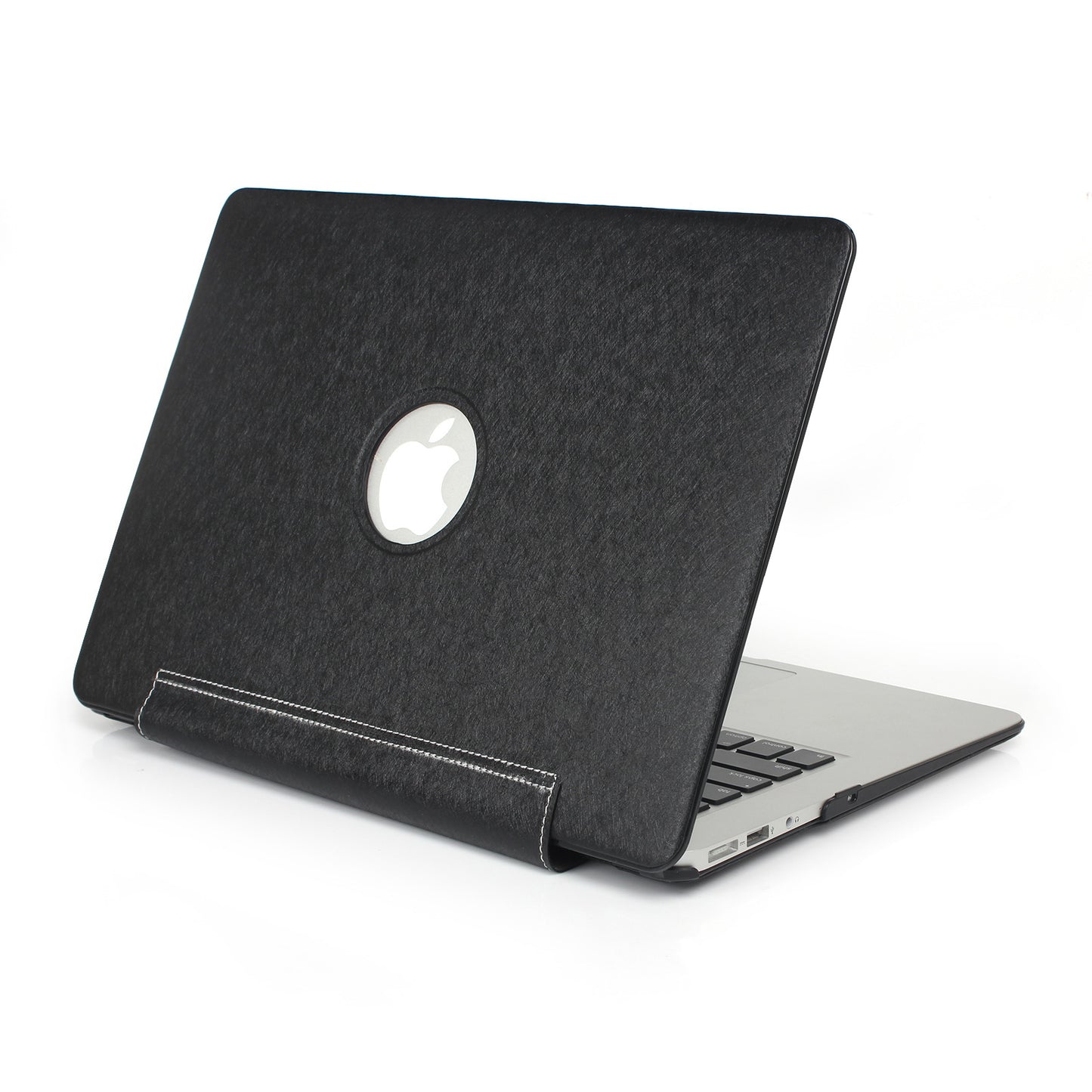 PU Leather + PC Protective Shell Cover with Hollow-out Bottom for MacBook Air 13.3 inch (A1932/A2179/A2337) - Black
