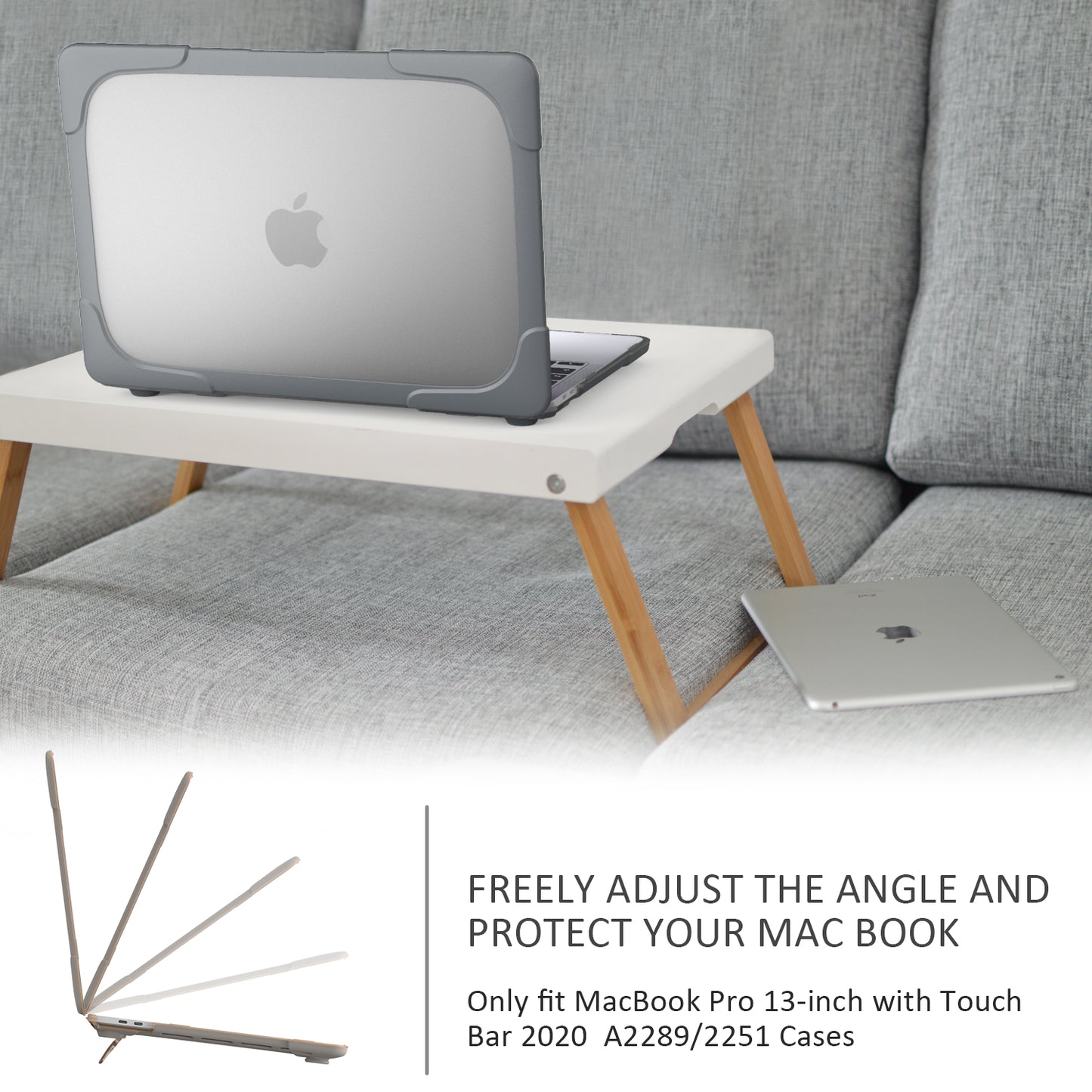 Hard PC Laptop Case Sleev Notebook Computer Cover with Supporting Stand for MacBook Pro 13inch A2251 / A2289 / A2338 - Grey