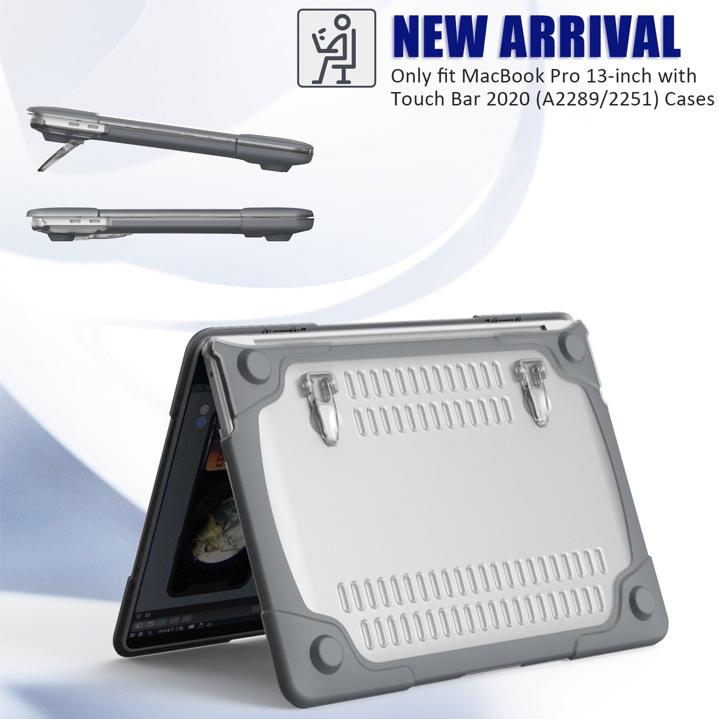 Hard PC Laptop Case Sleev Notebook Computer Cover with Supporting Stand for MacBook Pro 13inch A2251 / A2289 / A2338 - Grey