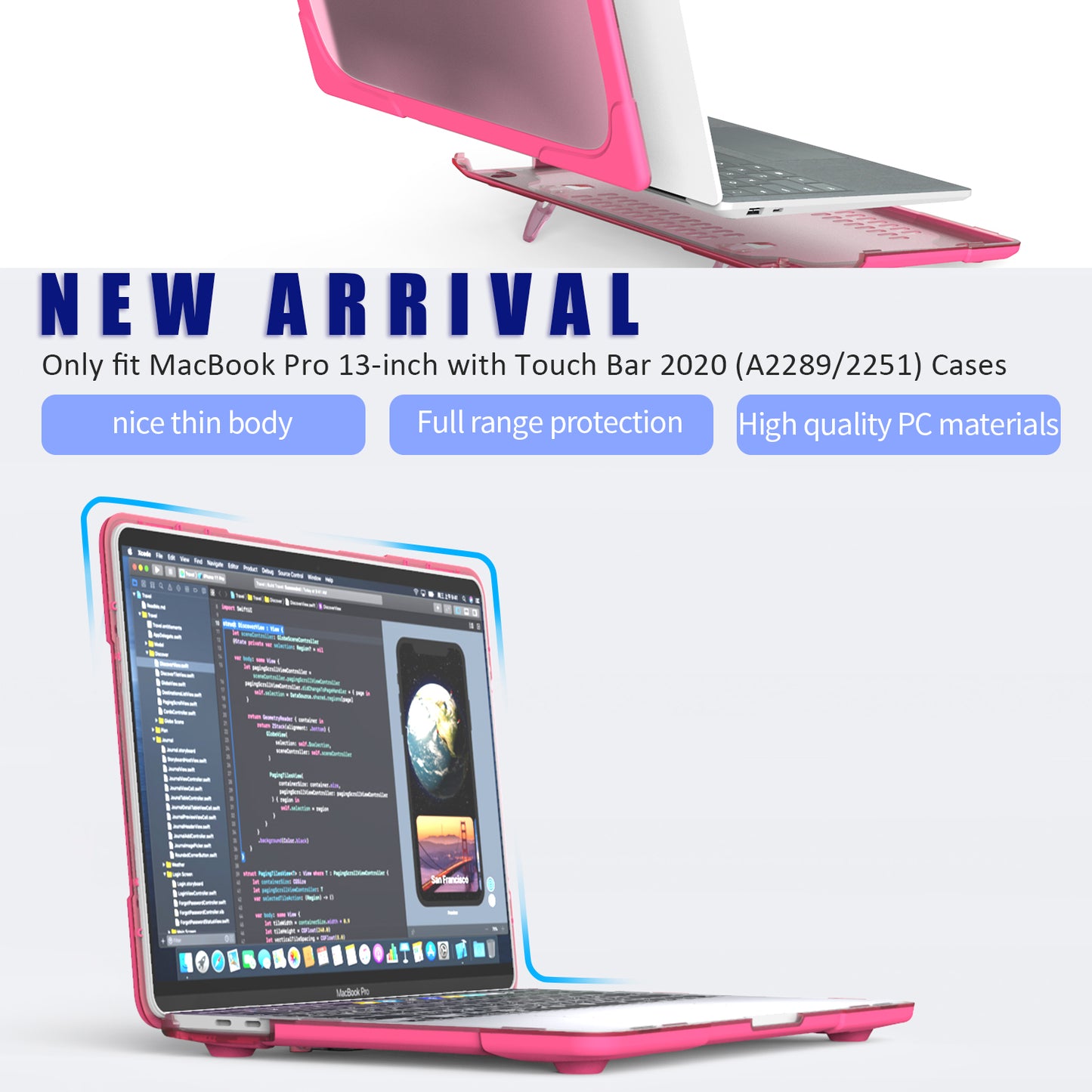 Hard PC Laptop Case Sleeve Notebook Computer Cover with Supporting Stand for MacBook Pro 13inch A2251 / A2289 / A2338 - Rose
