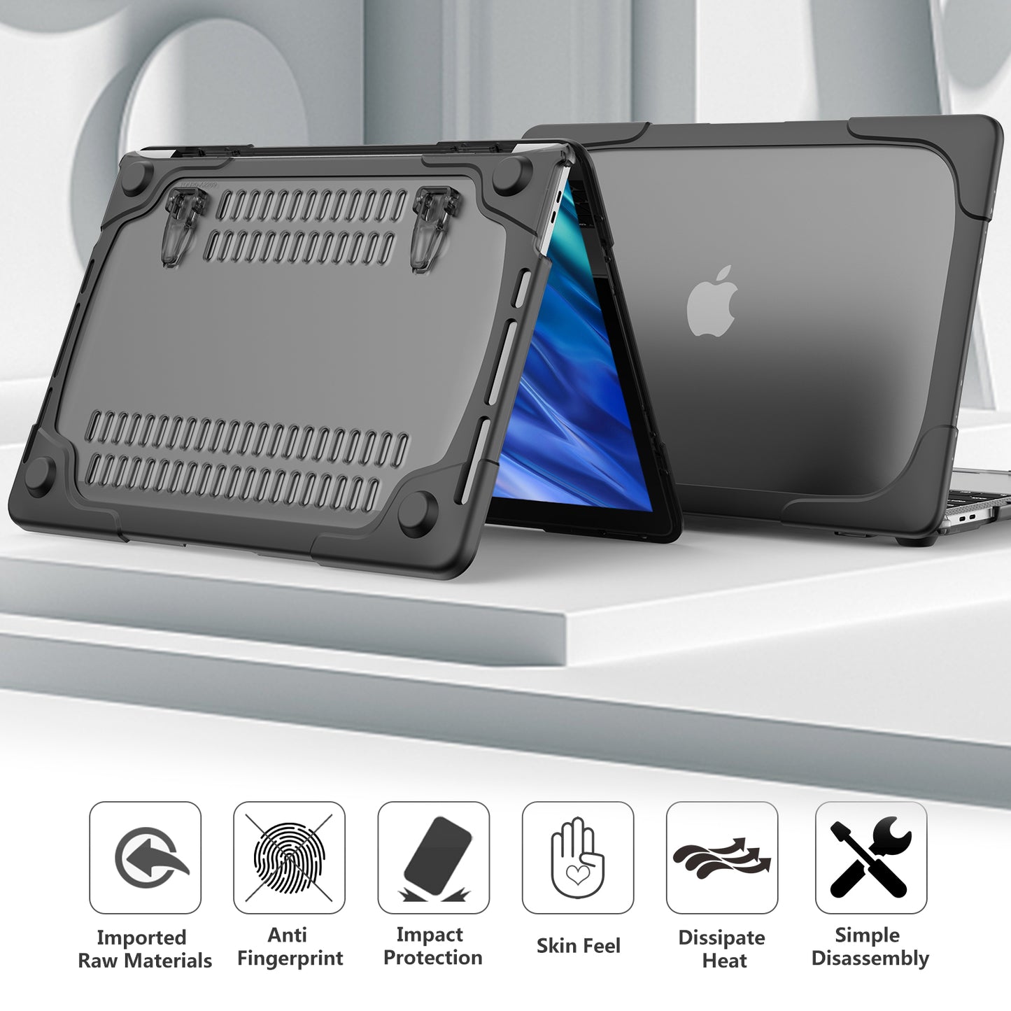 Supporting Stand PC Laptop Case Protective Notebook Cover for MacBook Air 13inch A1932 / A2179 / A2337 - Black