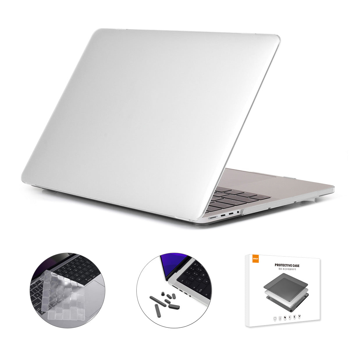 Crystal PC Laptop Front and Back Protective Cover for MacBook Pro 14 inch (2021) A2442 (US Version) with Ultra-thin TPU Keyboard Film + Silicone Dust Plugs - White