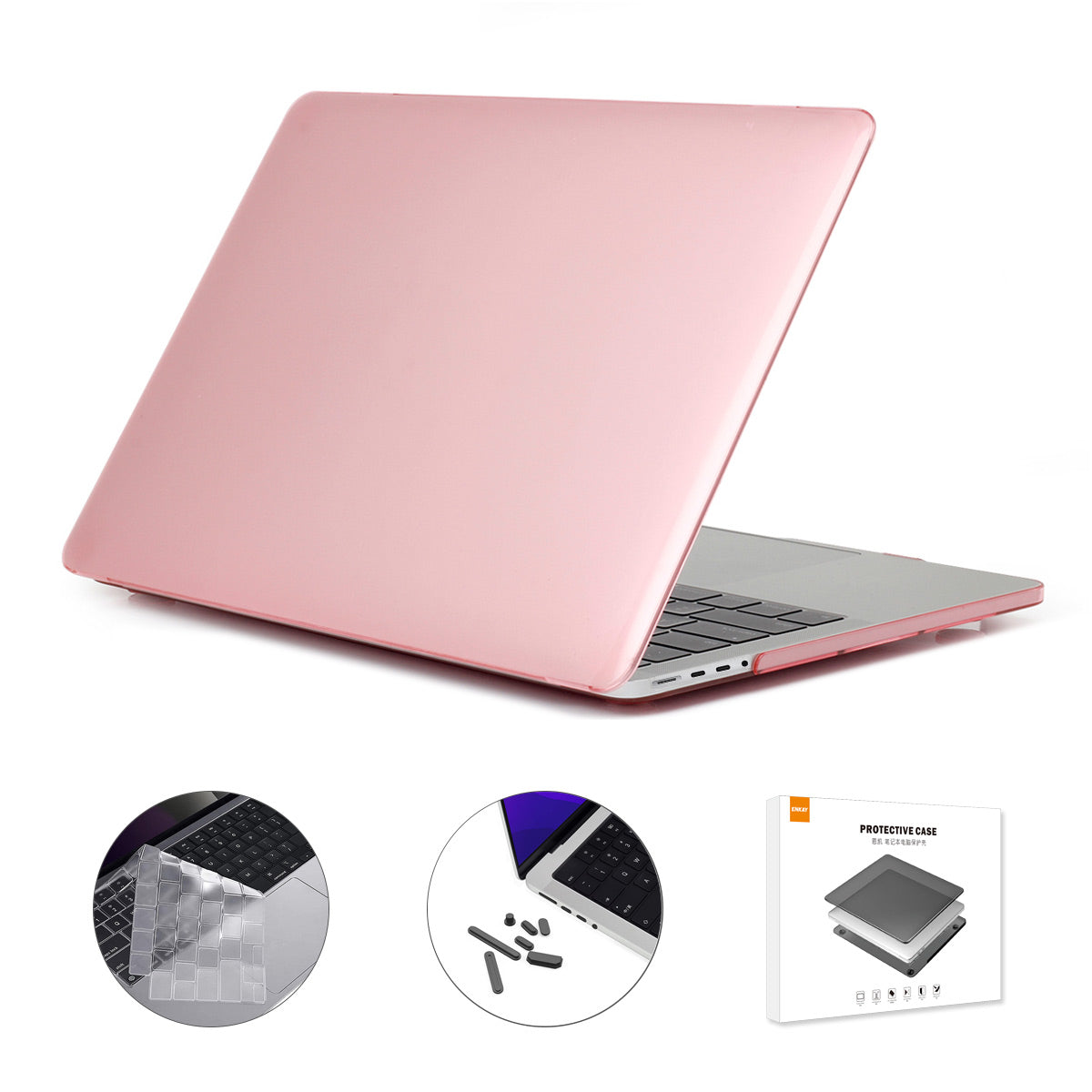 for MacBook Pro 14 inch (2021) A2442 (EU Version) Crystal PC Laptop Cover + Ultra-thin TPU Keyboard Skin Film with Silicone Dust Plugs - Pink