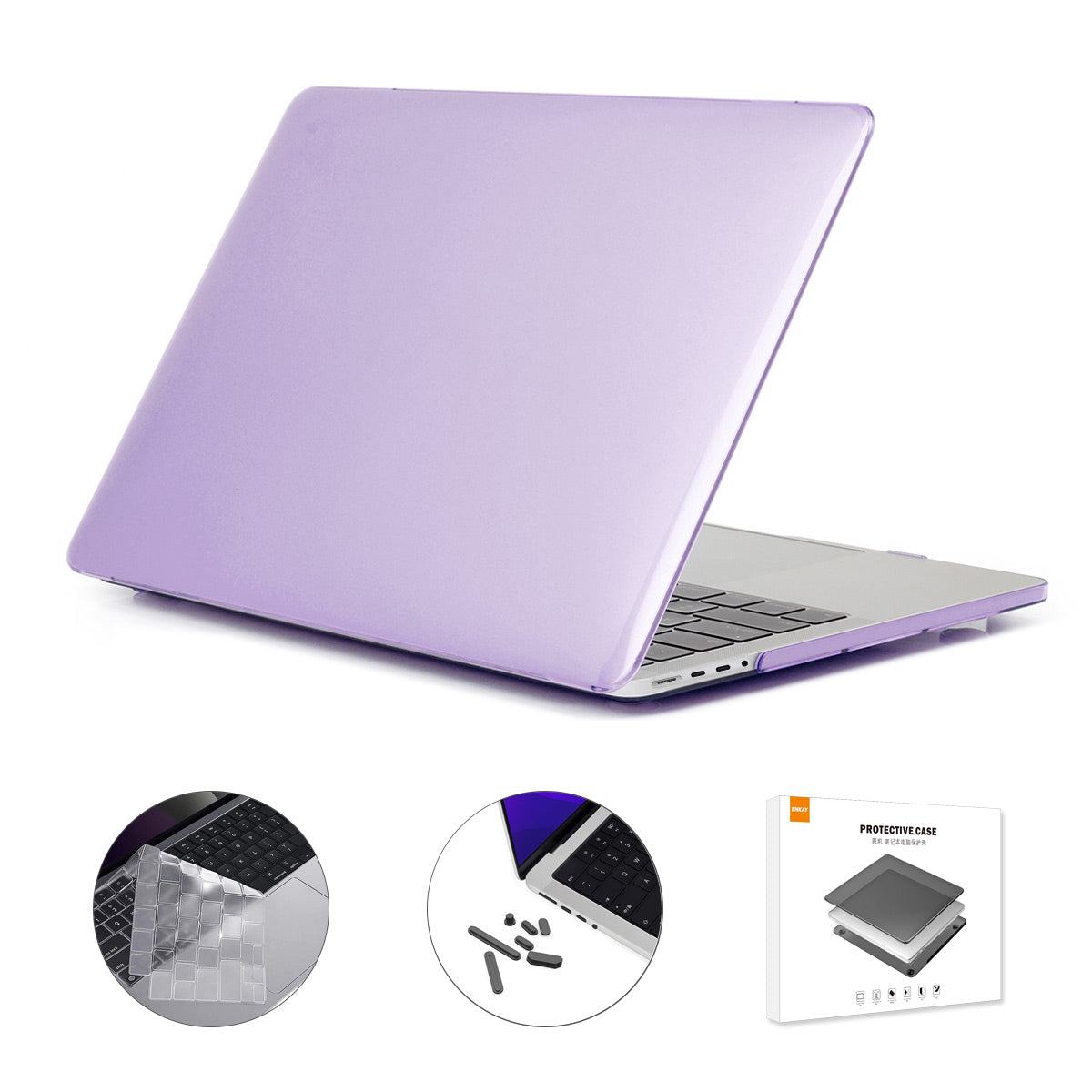 for MacBook Pro 14 inch (2021) A2442 (EU Version) Crystal PC Laptop Cover + Ultra-thin TPU Keyboard Skin Film with Silicone Dust Plugs - Purple