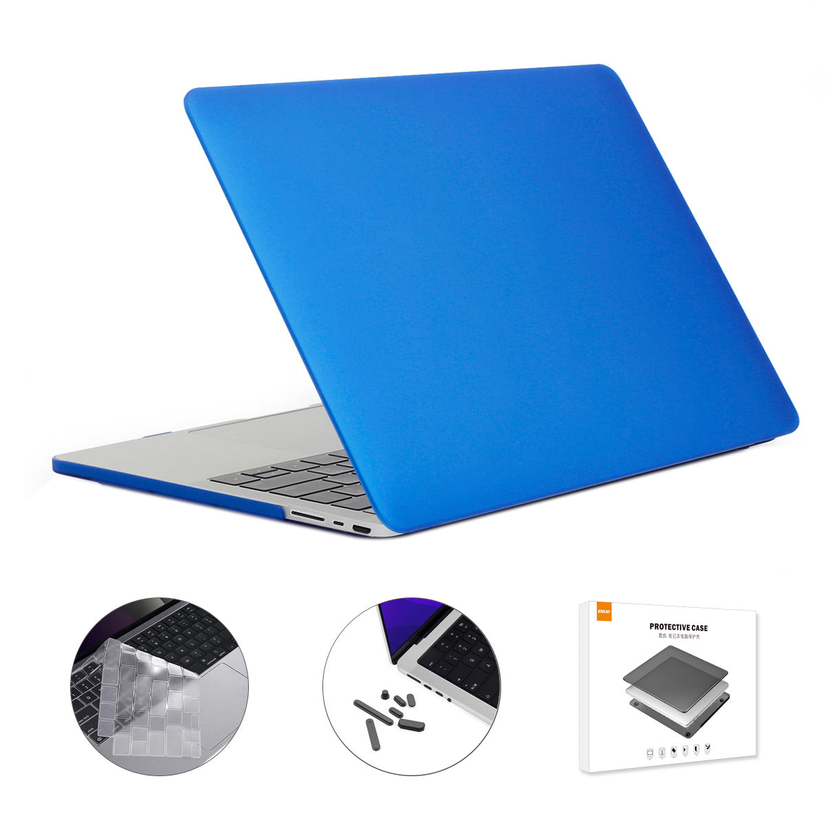 for MacBook Pro 14 inch (2021) A2442 (EU Version) 3 in 1 Matte PC Laptop Cover + TPU Keyboard Skin + Silicone Anti-Dust Plugs - Dark Blue