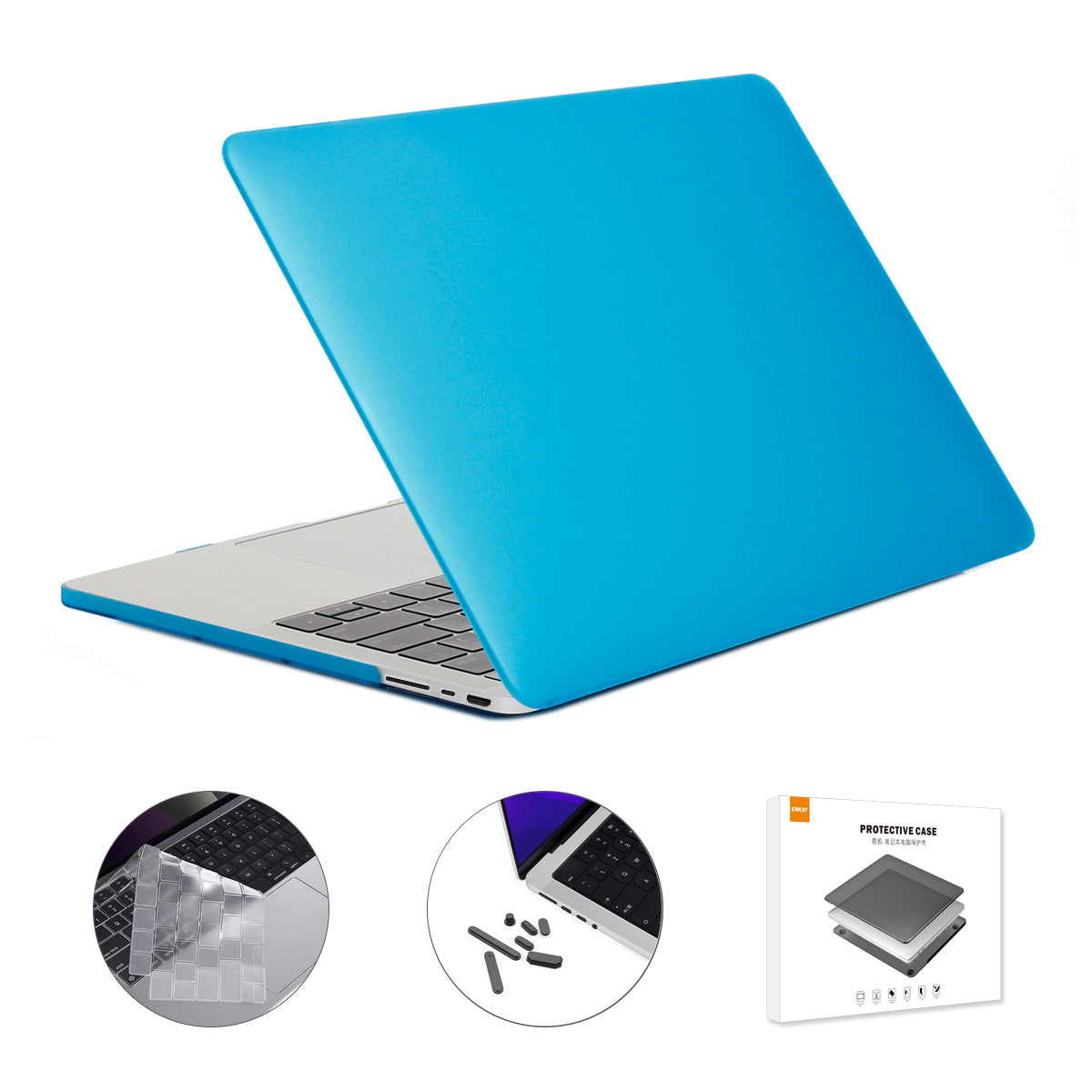 for MacBook Pro 14 inch (2021) A2442 (EU Version) 3 in 1 Matte PC Laptop Cover + TPU Keyboard Skin + Silicone Anti-Dust Plugs - Baby Blue