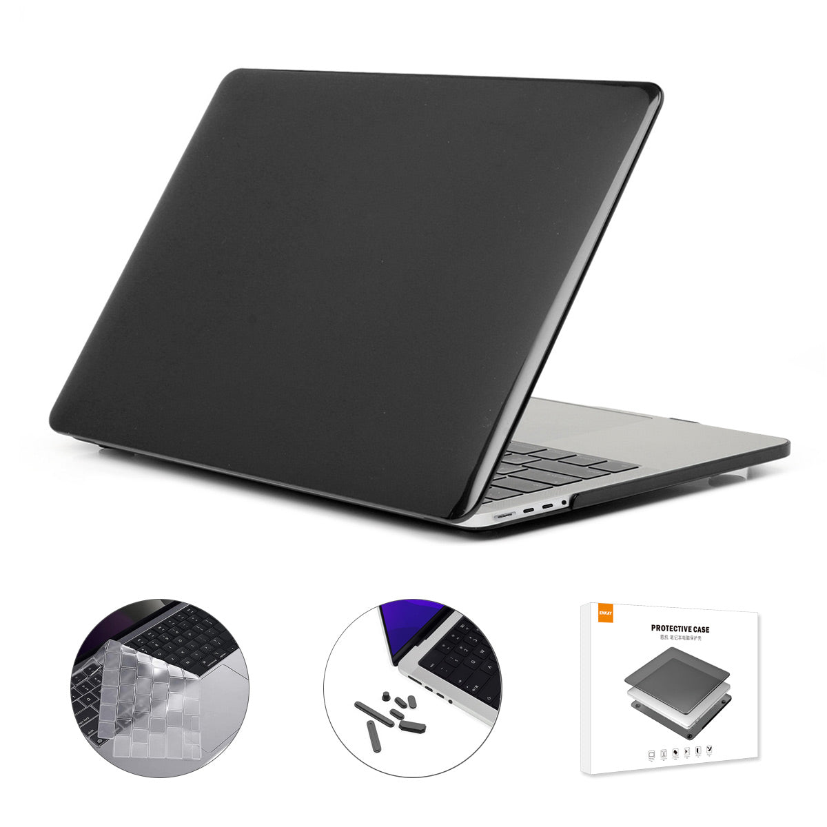 for MacBook Pro 16 inch (2021) A2485 (US Version) Crystal PC Laptop Protector Cover + Transparent TPU Keyboard Skin Film + Silicone Dust Plugs - Black