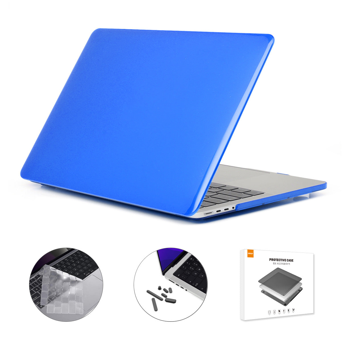 for MacBook Pro 16 inch (2021) A2485 (US Version) Crystal PC Laptop Protector Cover + Transparent TPU Keyboard Skin Film + Silicone Dust Plugs - Blue