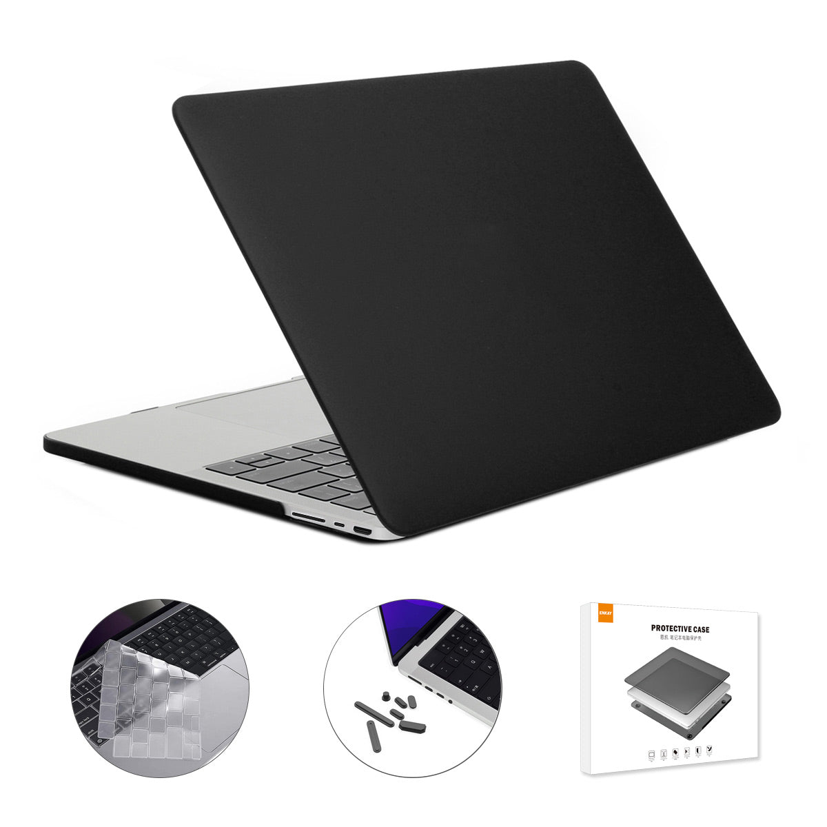 for MacBook Pro 16 inch (2021) A2485 (US Version) Matte PC Protective Cover + Ultra-slim TPU Keyboard Skin + Silicone Dust Plugs - Black