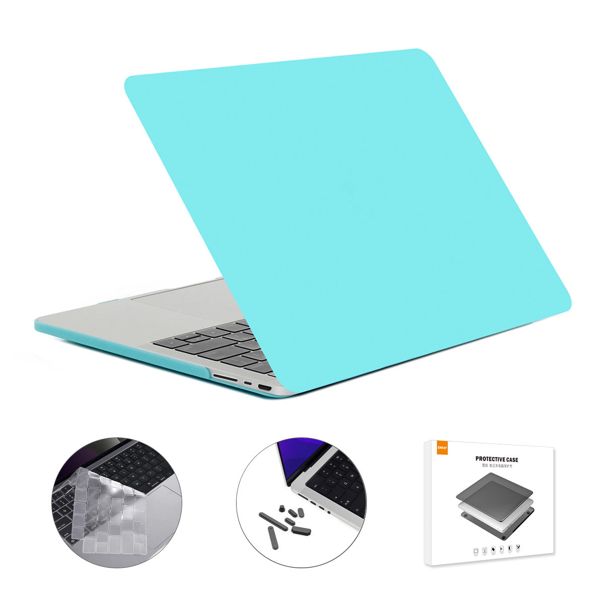 for MacBook Pro 16 inch (2021) A2485 (US Version) Matte PC Protective Cover + Ultra-slim TPU Keyboard Skin + Silicone Dust Plugs - Cyan