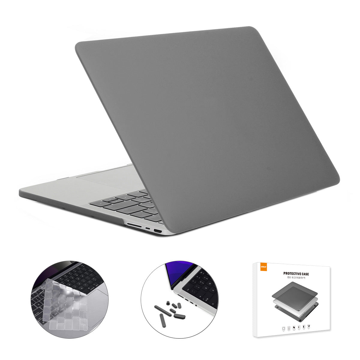 for MacBook Pro 16 inch (2021) A2485 (US Version) Matte PC Protective Cover + Ultra-slim TPU Keyboard Skin + Silicone Dust Plugs - Grey