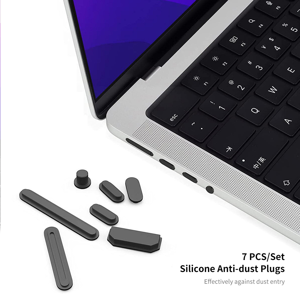 for MacBook Pro 16 inch (2021) A2485 (EU Version) Matte PC Laptop Protective Cover + TPU Keyboard Skin + Silicone Anti-Dust Plugs - Black