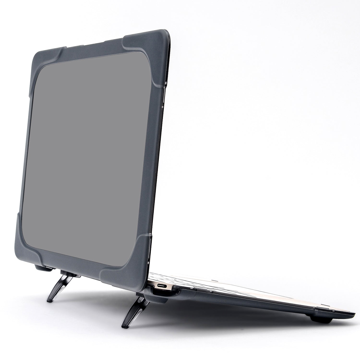 Drop-proof Supporting Stand Design Hard PC Laptop Case Well-protected Notebook Cover for MacBook Retina 12inch A1534 / A1931 - Grey