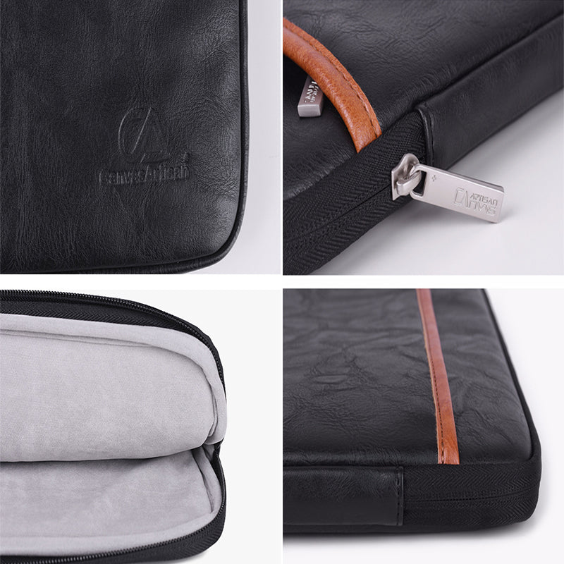 Shockproof Lining Laptop Sleeve 14inch Notebook Computer Simple Style PU Leather Laptop Carrying Bag Laptop Cover - Black