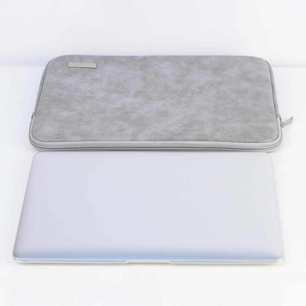 11inch Shockproof Lining Laptop Case PU Leather Laptop Pouch Zipper Carrying Bag Computer Protective Storage Bag - Light Grey