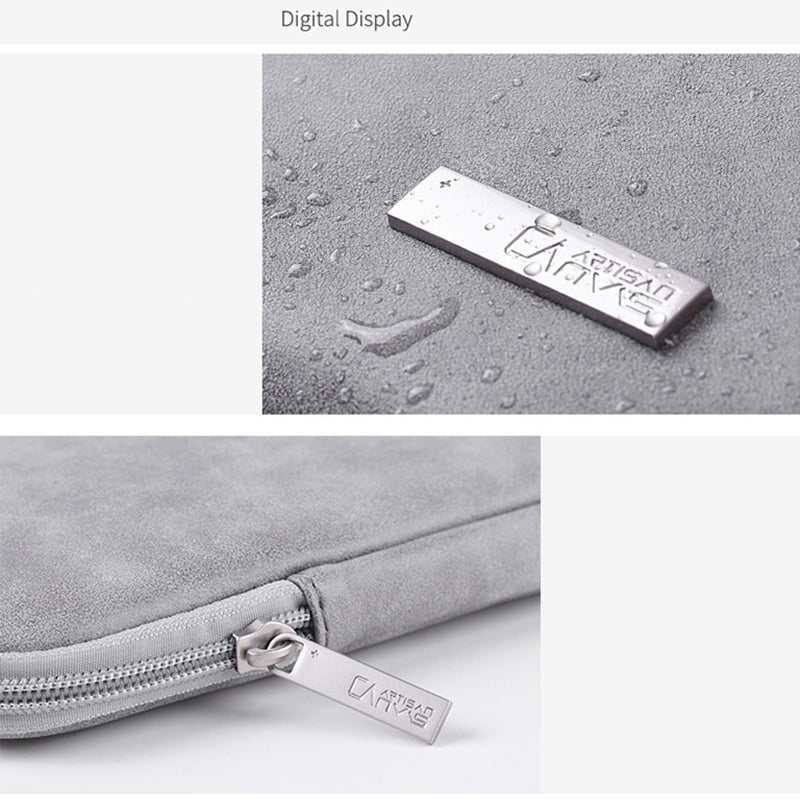 11inch Shockproof Lining Laptop Case PU Leather Laptop Pouch Zipper Carrying Bag Computer Protective Storage Bag - Light Grey