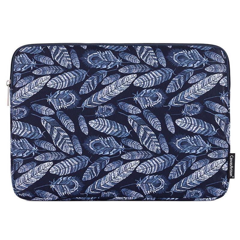 H4-03 Leaves Pattern Ultra-slim Laptop Sleeve Shockproof Lining Canvas Carrying Bag for 12-inch Notebook