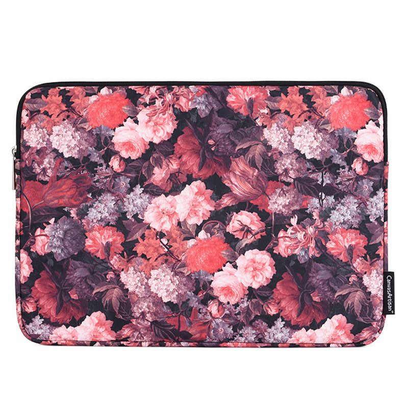 H3-01 Colorful Floral Pattern Laptop Sleeve Canvas Storage Bag with Smooth Zipper for 14-inch Notebook