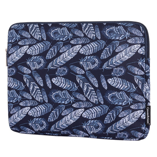 H4-03 Leaves Pattern Zipper Laptop Sleeve Shockproof Lining Canvas Carrying Bag for 11-inch Notebook
