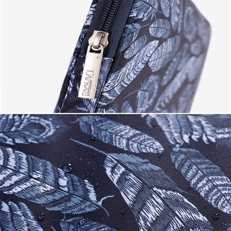 H4-03 Leaves Pattern Zipper Laptop Sleeve Shockproof Lining Canvas Carrying Bag for 11-inch Notebook