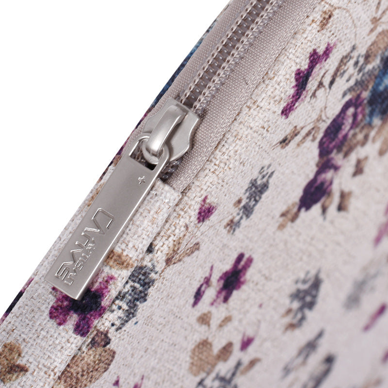 H2-B02 Flower Pattern Zipper Laptop Sleeve Carrying Bag Handbag for 13-inch Notebook - Khaki