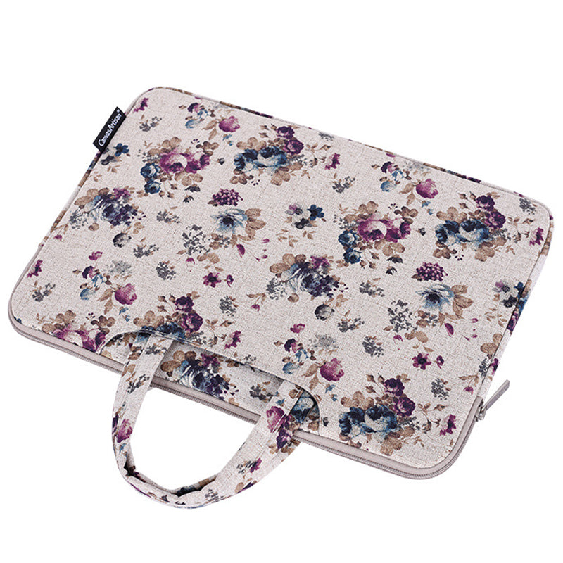 H2-B02 Flower Pattern Notebook Sleeve Laptop Handbag Carrying Bag for 12-inch Laptop - Khaki