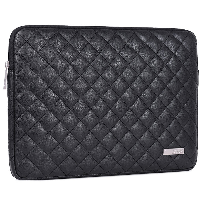 Rhombus Grid PU Leather Notebook Sleeve Computer Sleeve 12inch Laptop Business Style Large Bag - Black