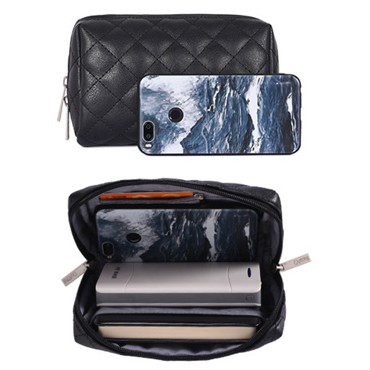 Rhombus Grid PU Leather Notebook Sleeve Computer Sleeve 12inch Laptop Business Style Large Bag - Black
