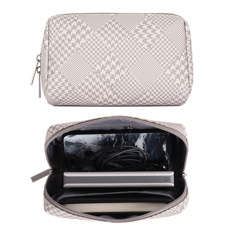 Canvasartisan L21-451 Houndstooth Pattern PU Leather Laptop Sleeve Shockproof Case + Small Bag for 15-inch Notebook - Grey Edge