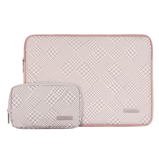 Canvasartisan L21-451 Houndstooth Pattern Laptop Sleeve Case with Soft Lining + Small Bag for 13-inch Notebook - Pink Edge