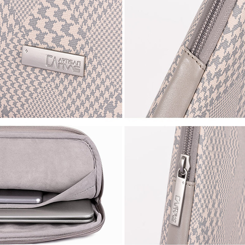Canvasartisan L21-451 Houndstooth Pattern Anti-splash Laptop Sleeve Protective Case + Small Bag for 12-inch Notebook - Pink Edge