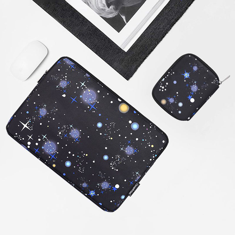 H16-T0123 Starry Sky Pattern Zipper Laptop Sleeve Notebook Bag with Small Storage Bag for 12-inch Laptop