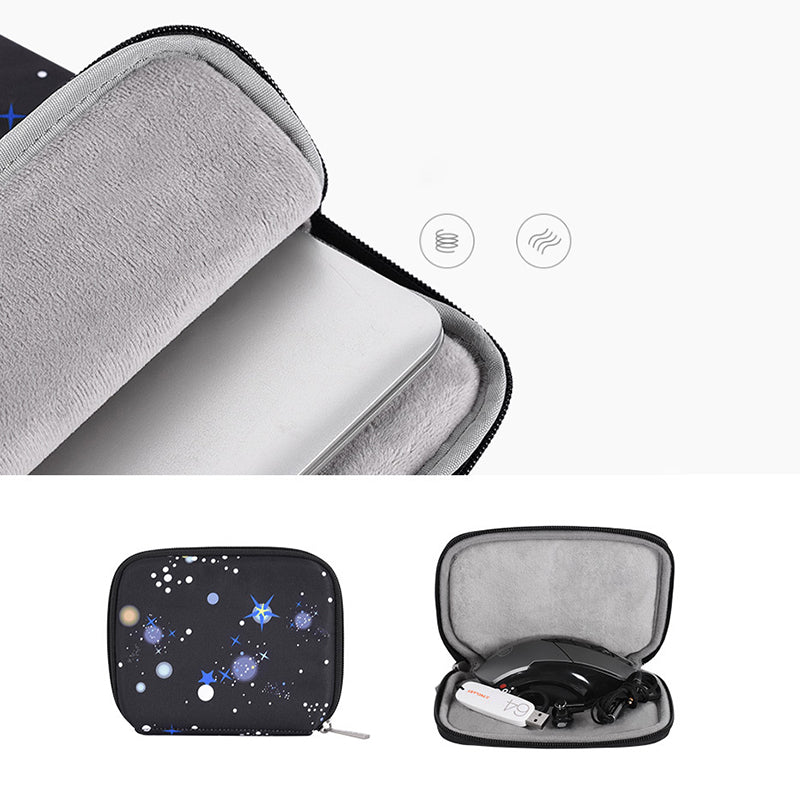 H16-T0123 Starry Sky Pattern Zipper Laptop Sleeve Notebook Bag with Small Storage Bag for 12-inch Laptop
