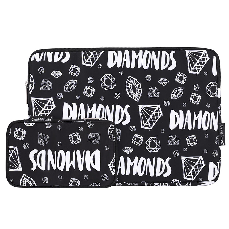 H15-T0121 Diamond Pattern Zipper Laptop Sleeve Shockproof Notebook Carrying Case with Small Bag for 14-inch Laptop