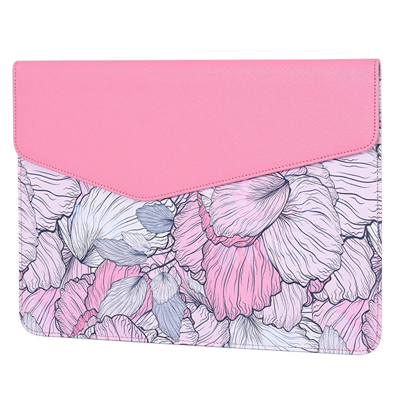 E56-T1321 12-inch Laptop Carrying Bag Flower Pattern PU Leather Notebook Sleeve with Small Bag