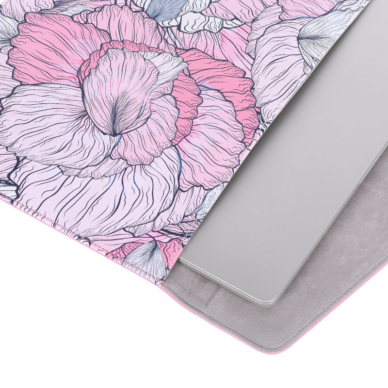 E56-T1321 12-inch Laptop Carrying Bag Flower Pattern PU Leather Notebook Sleeve with Small Bag