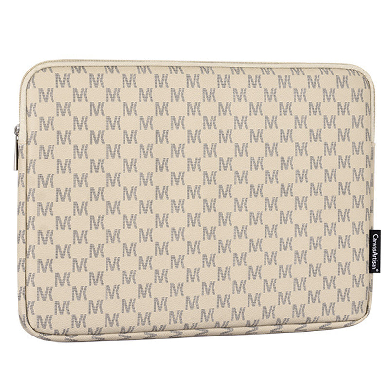 G60-01 PU Leather Letter M Protective Laptop Sleeve Slim Notebook Carrying Bag for 14-inch Laptop