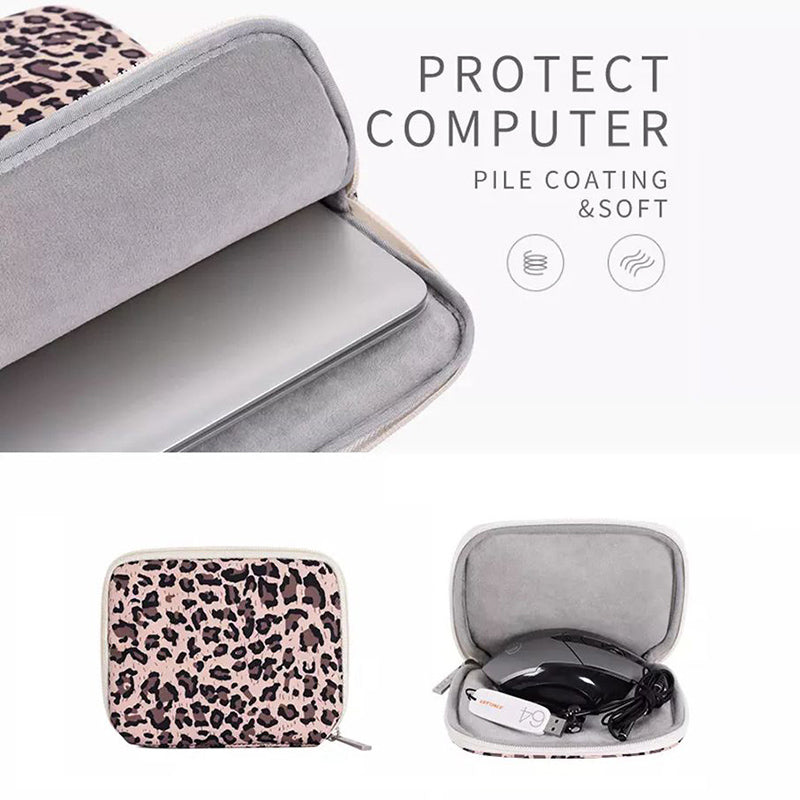 Canvasartian H31-T0123 Shockproof Carry Case Leopard Printed Sleeve Bag with Small Bag for 14&quot; Laptops - Pink